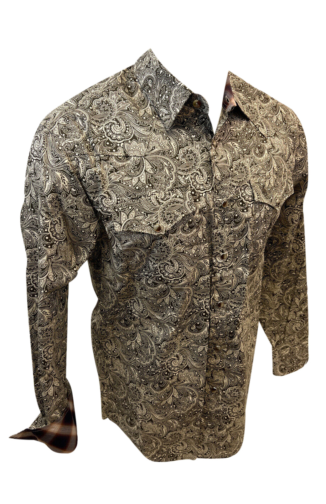 Mens RODEO WESTERN COUNTRY BIG GOLD BROWN PAISLEY SHIRT LUCKY HORSESHOE Cowboy