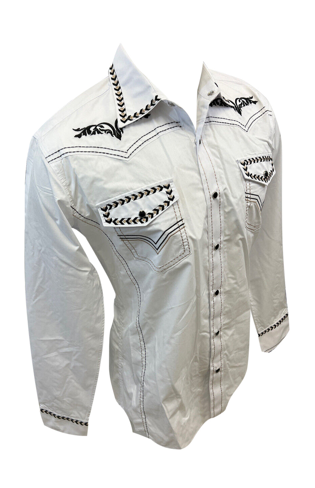 Mens RODEO WESTERN COUNTRY WHITE BLACK TRIBAL EMBROIDERY STITCH LUCKY Shirt Cowboy