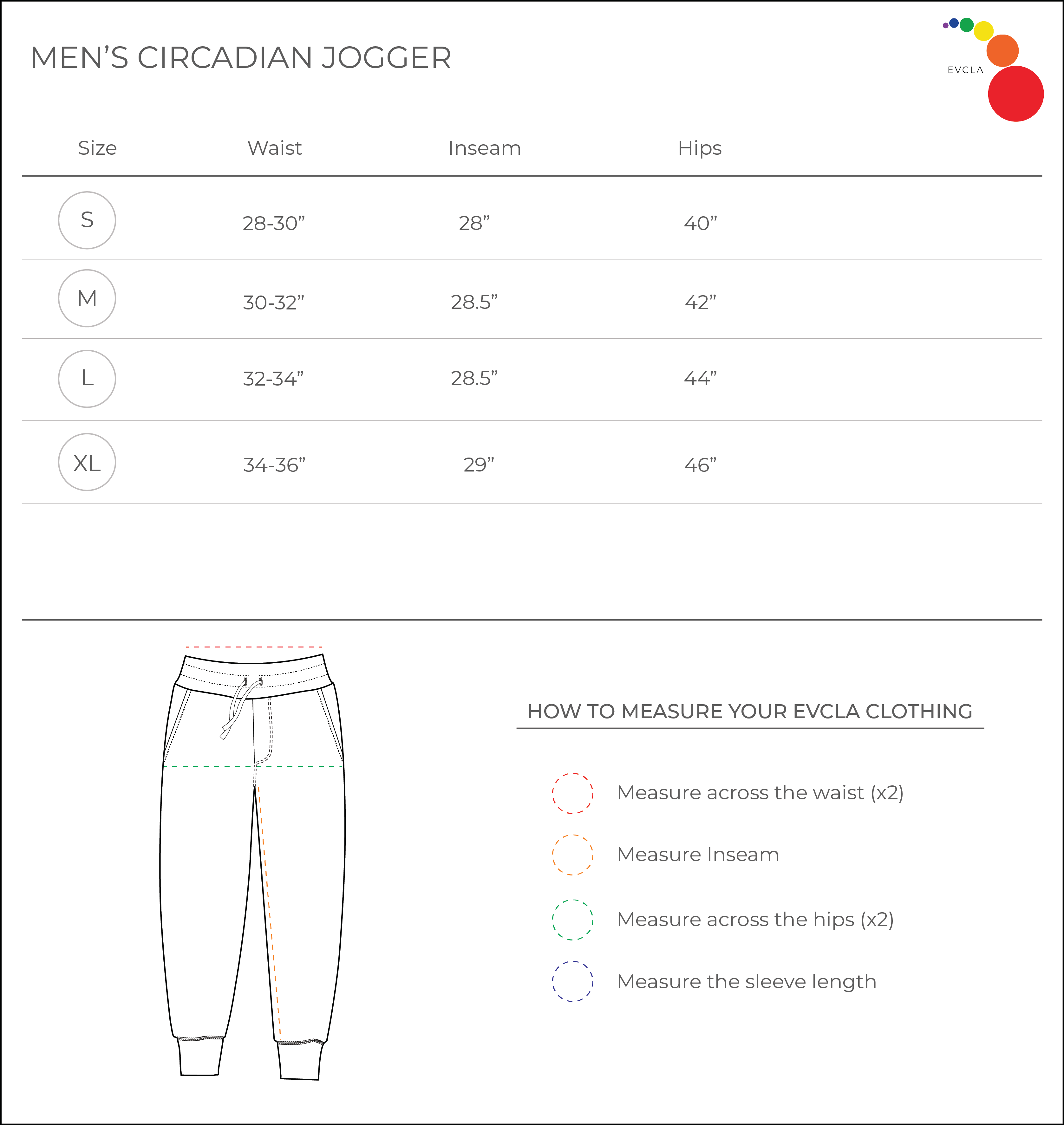 Men's Circadian Jogger Size Chart – EVCLA