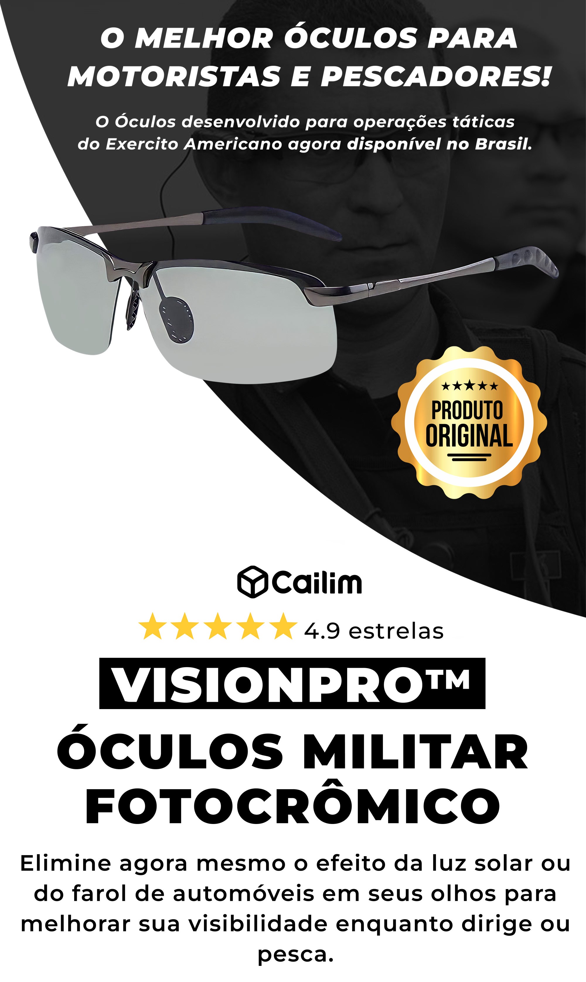 Óculos Militar Fotocrômico Polarizado Elimina Reflexos UltraVision- Motoristas e Pescadores