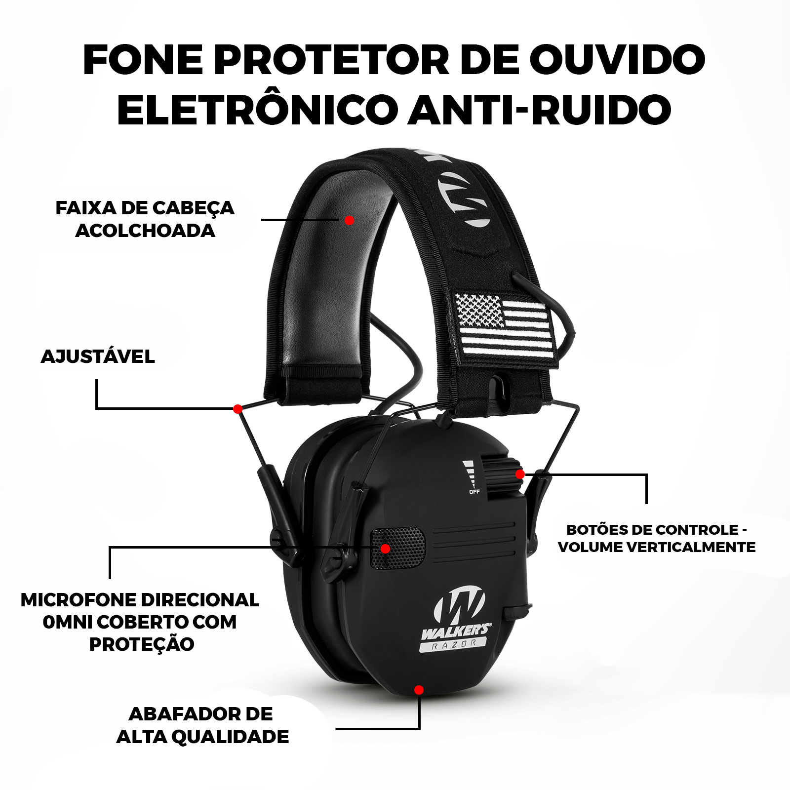 Fone Protetor de Ouvido Eletrônico Anti-Ruido Abafador - Alta Qualidade