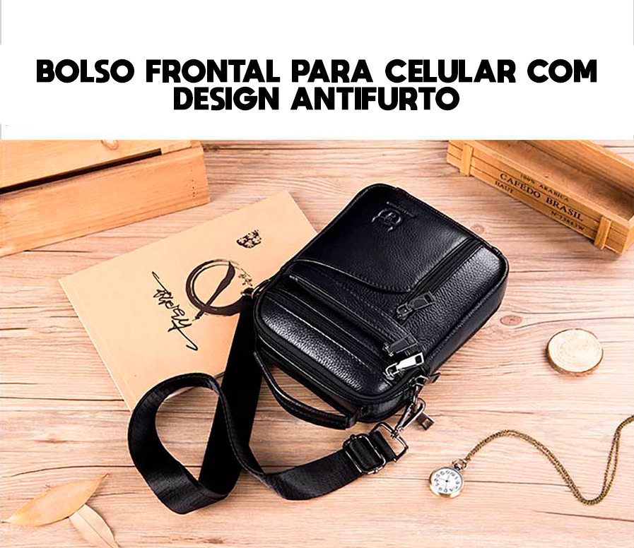 Bolsa Mensageira de Ombro Masculina em Couro Genuíno de Vaca