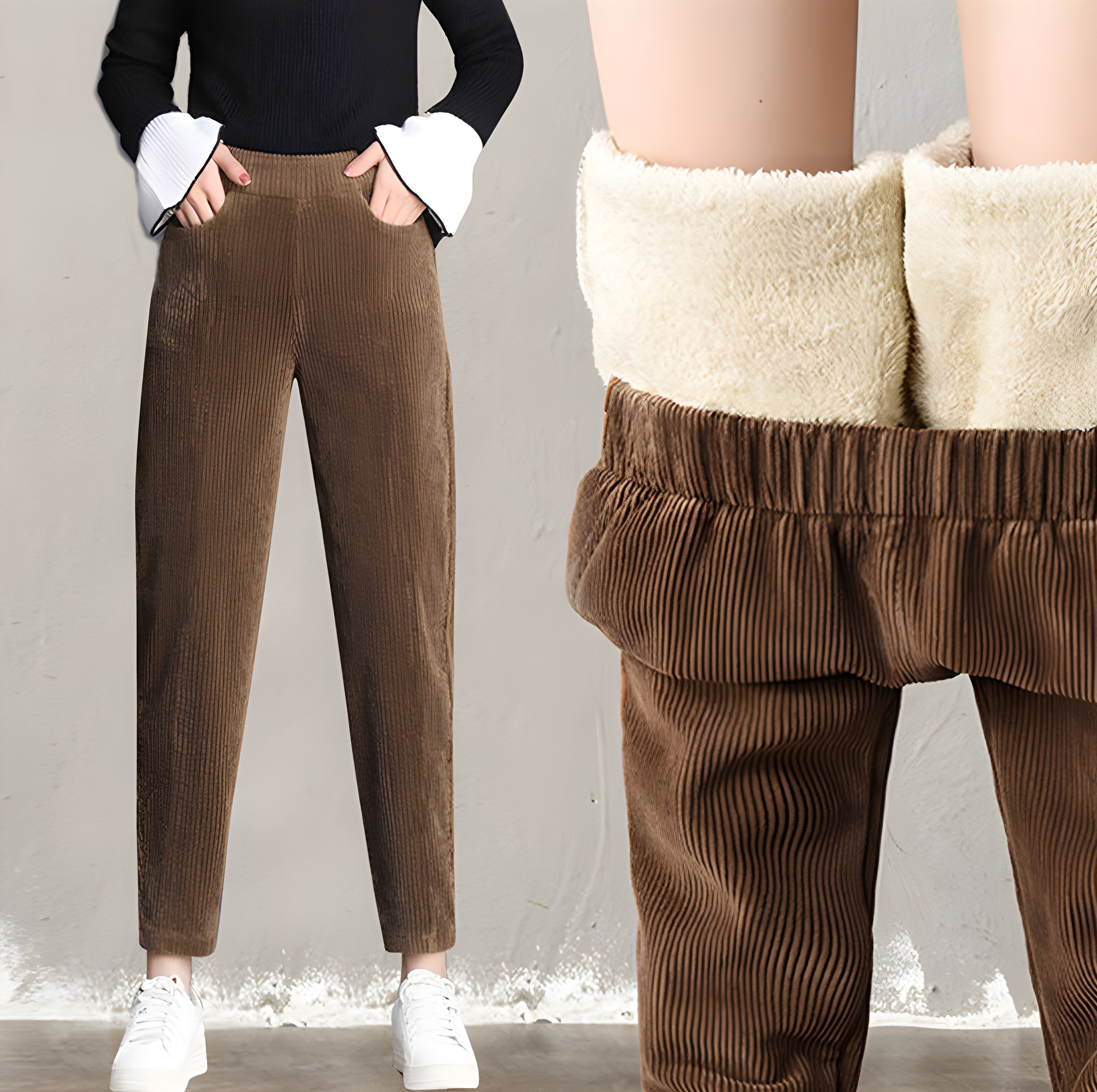 Calça de Veludo Térmica para Frio Feminina - Forro de Lã Aveludado