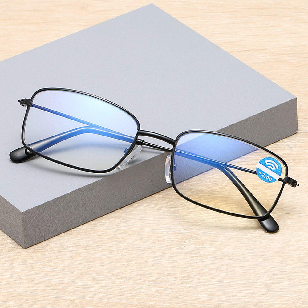 Óculos Quadrado de Grau Unissex com proteção de Luz Azul - Armação de Metal Titânio