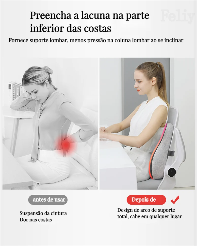 Almofada de Assento Ortopédica Ergonômica com Memória de Espuma - Conjunto Assento e Suporte Lombar