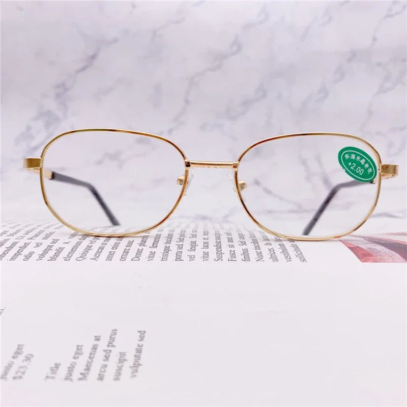 Óculos de Leitura em Metal com Lentes de Cristal e Filtro de Luz Azul - Com Grau