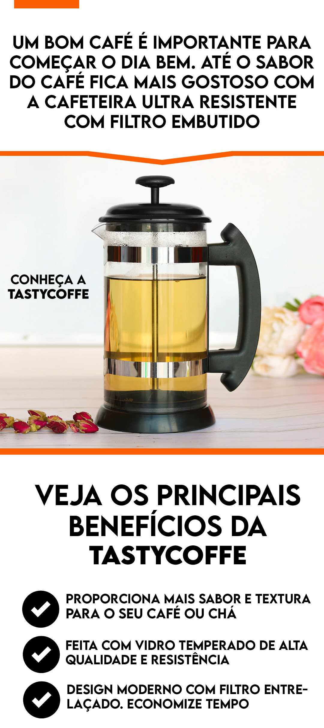 Cafeteira de Filtro Prensa Francesa: TastyCoffe (1000 ml)