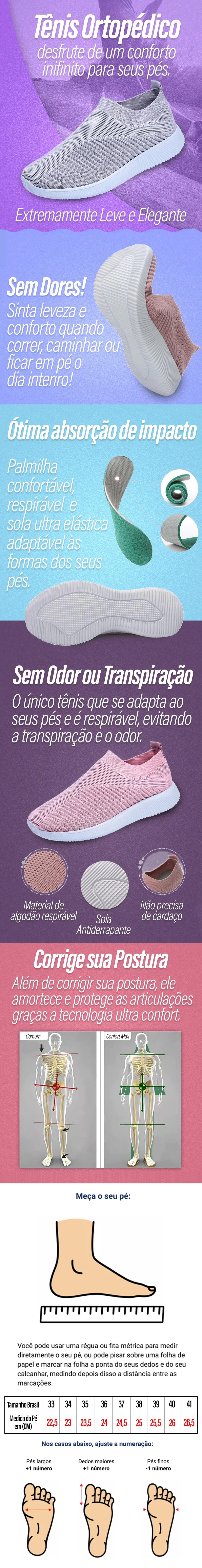 Tênis Ortopédico Feminino Confort Max - Alivia Dores nos Pés