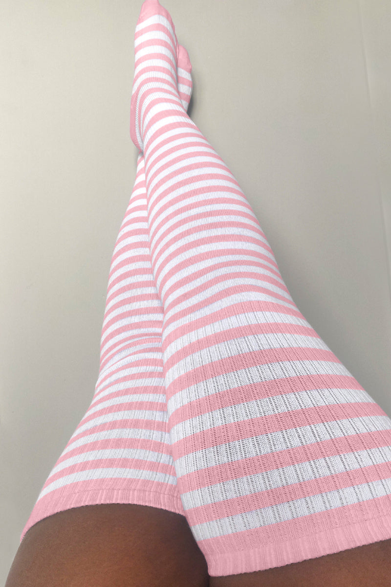 Short Pastel Blue & Stripes Thigh High Socks by Thunda Thighs