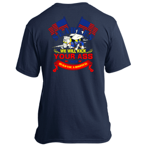 Apparel Made in the USA T-Shirt / Navy / M Seabees - We will kick your ass then build you a hospital  back print