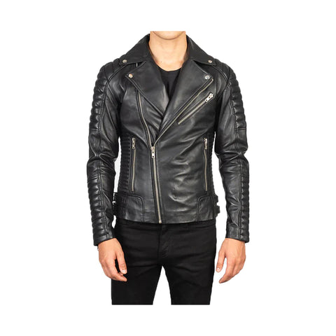 Men's Asymmetrical Quilted Leather Moto Jacket
