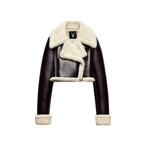 Women's Asymmetrical Shearling Leather Cropped Jacket