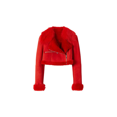 Women's Shearling Suede Leather Cropped Jacket