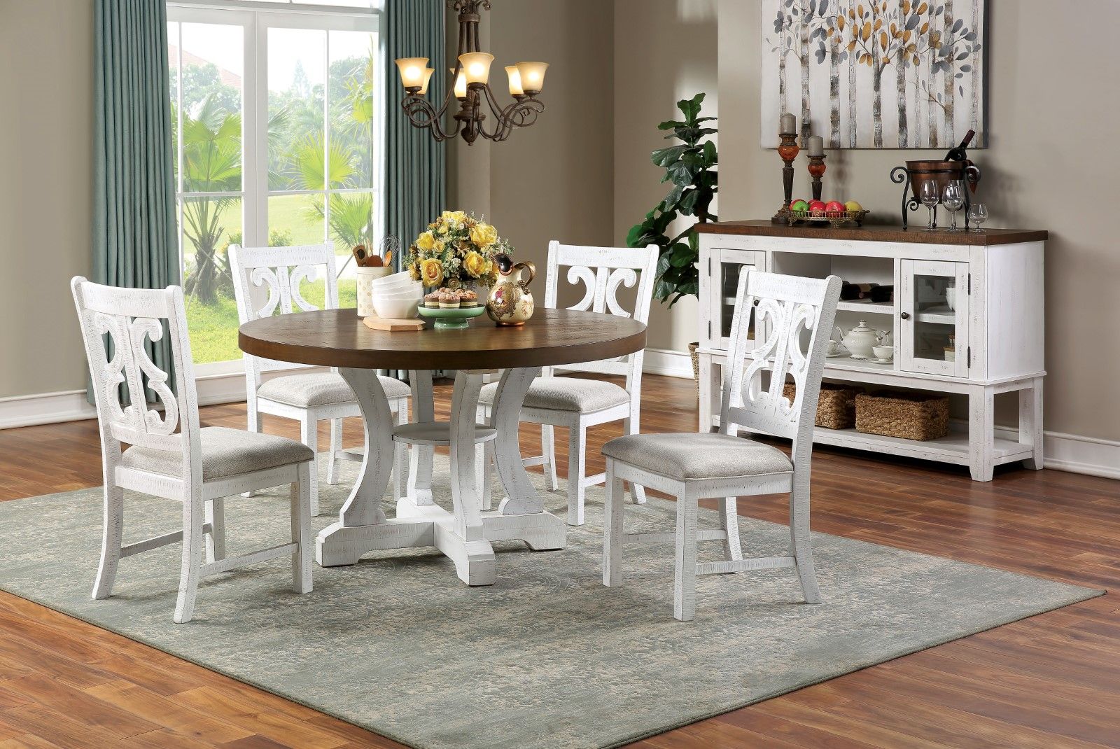 distressed round dining table set