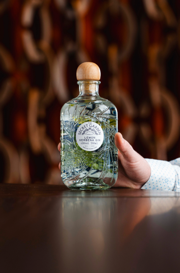 Secret Garden Distillery Lemon Verbena gin in bespoke bottle with unique artwork