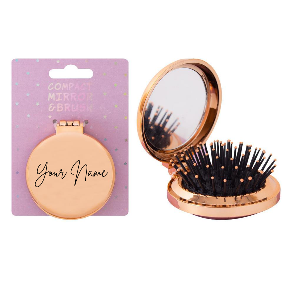 Personalised Foldaway Compact Hair Brush/Mirror