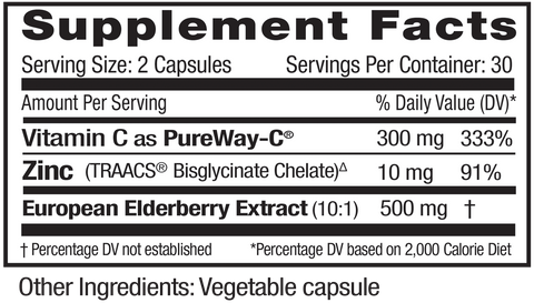 Emerald Labs Elderberry + Zinc Supplement Facts