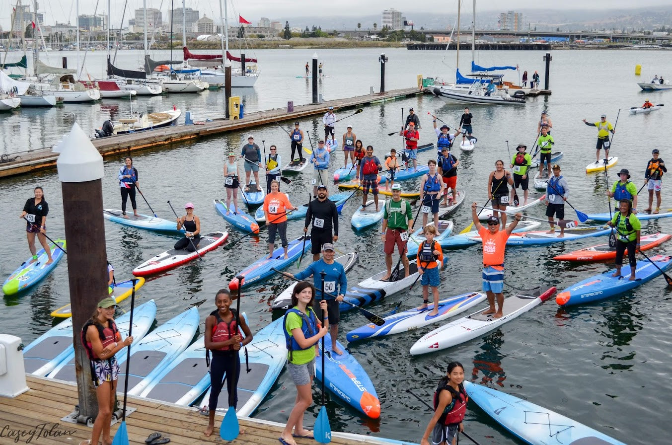 group of SUP paddle boarders