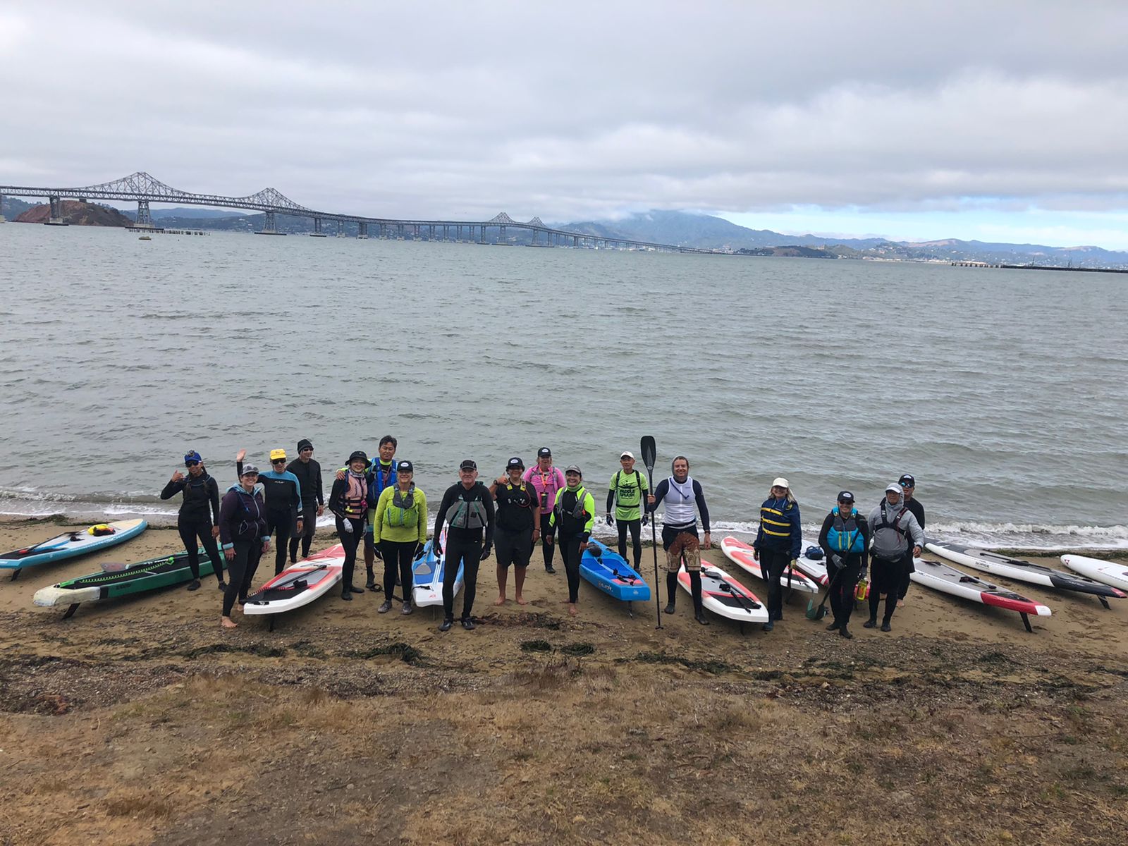 group of SUP paddle boarders