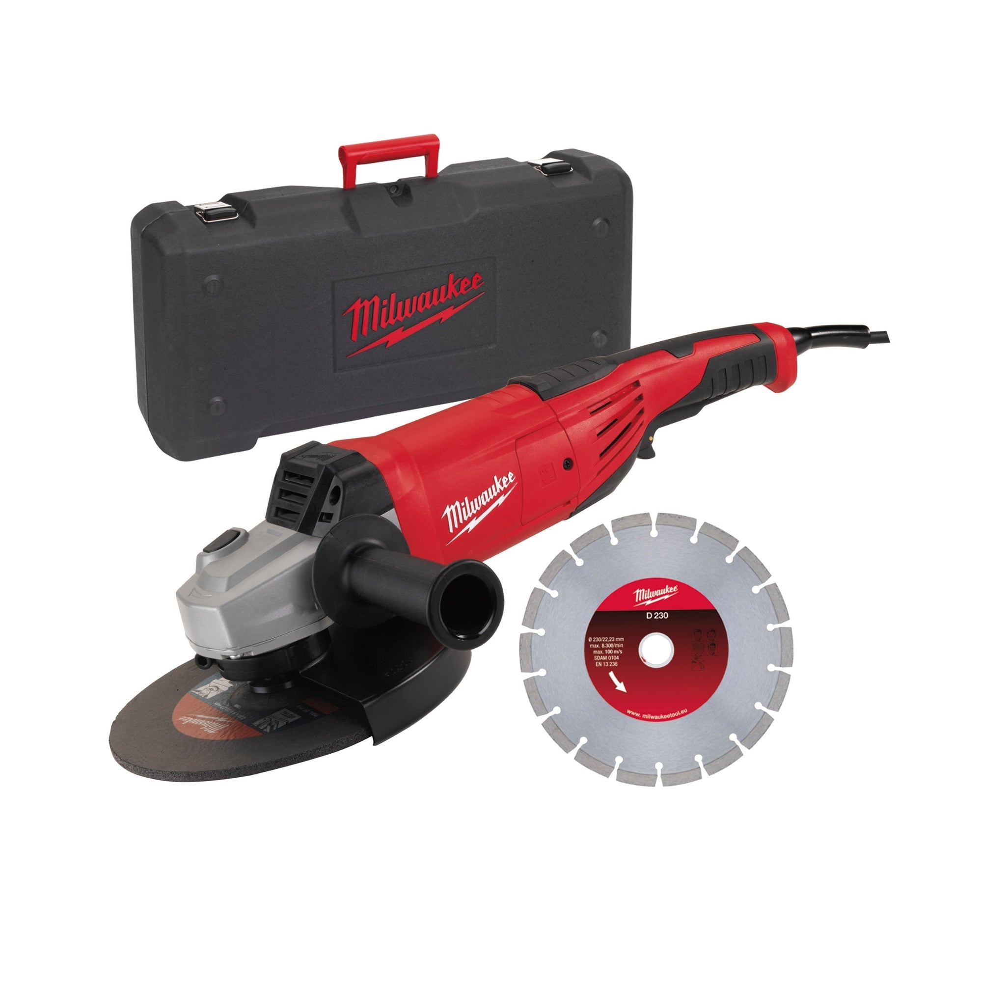 Milwaukee AG 22-230 Diamantset Haakse Slijpmachine 2200 W in koffer | Mastertools.nl