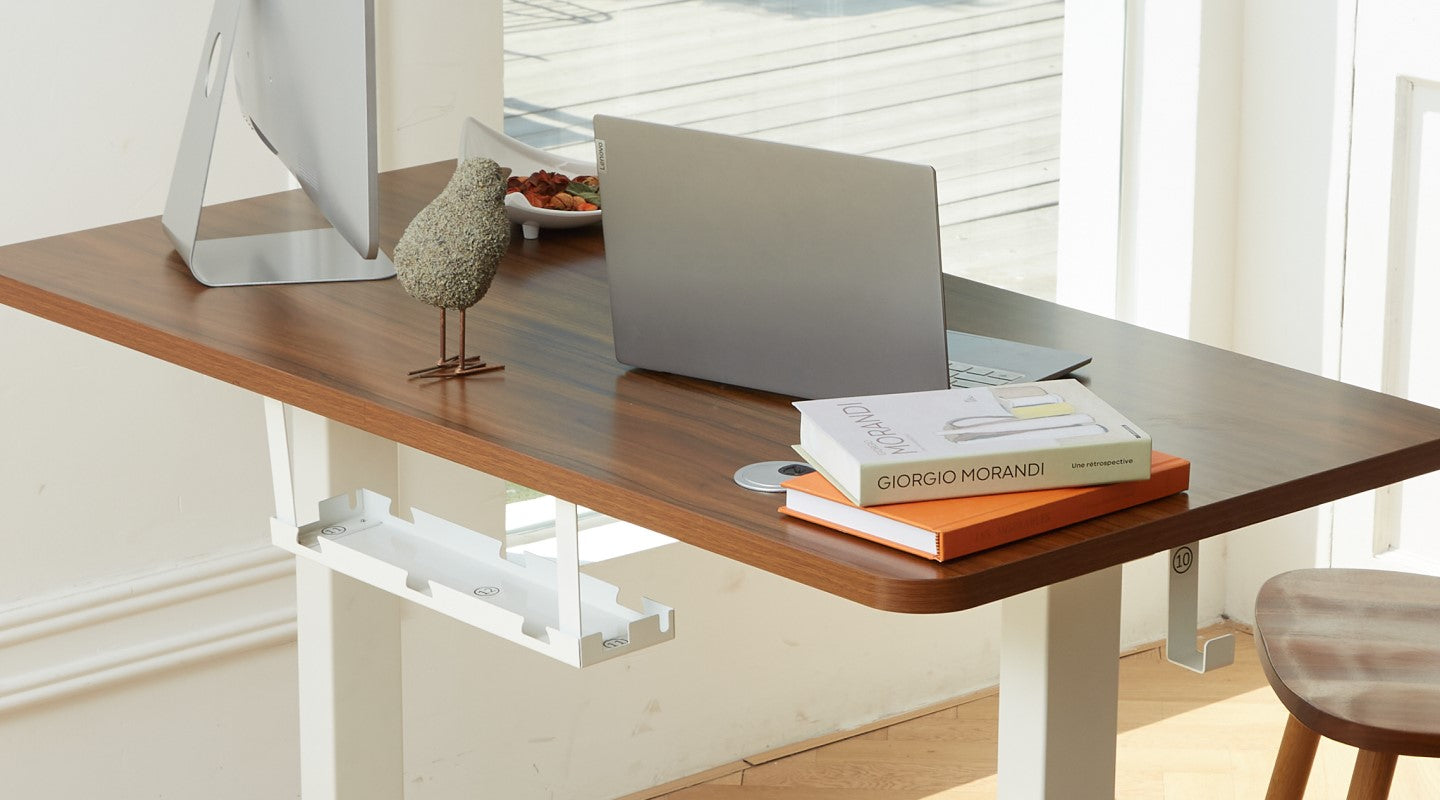 Stand Up Desk with Black and Walnut One Piece Desktop