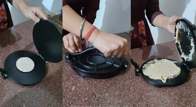 Using Press Machine to make Roti