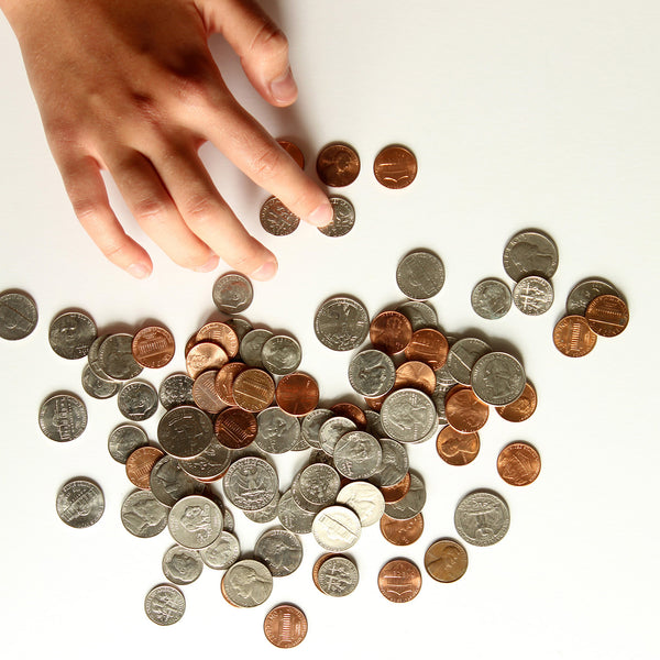 Person counting coins and pennies to buy a piston filler