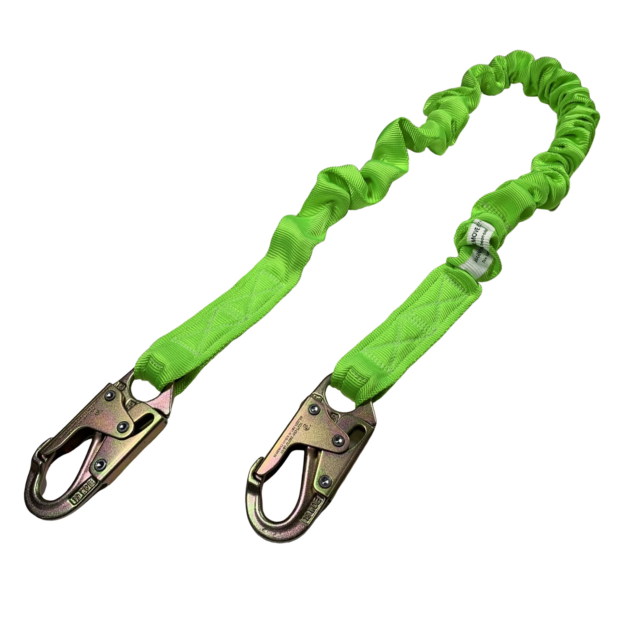 Peakworks polyester web lanyard with a Shock Pack energy absorber and a  rebar hook, 200-350 lb
