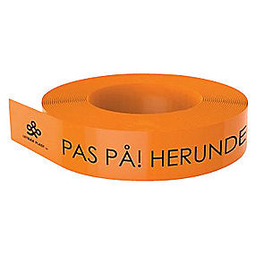 Markeringsbånd orange, 25 mm. Rulle a 250 mtr. ''PAS PÅ! HERUNDER LYSLEDER''