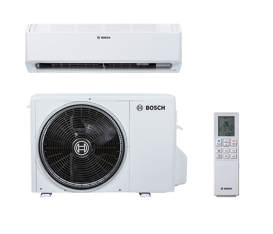 Bosch Climate 6101i varmepumpe 65 HE 6,5 kW. Luft/luft, Inde- & udedel. Hvid
