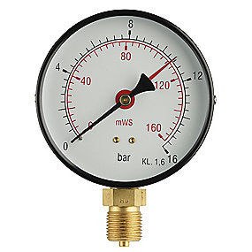 Erik Færgemann vandsøjlemåler Ø80mm, 1/2'' (bag). 0-6 mvs ell. 0,6 bar. med stillevisser