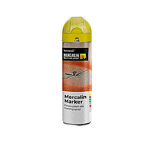 Mercalin markeringsspray 500ml FLUO gul, bl.a. t/asfalt, beton, græs, grus, træ, sten & is