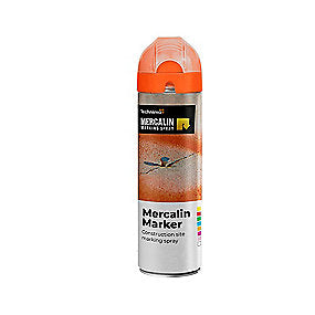 Mercalin markeringsspray 500ml FLUO orange, t/asfalt, beton, græs, grus, træ, sten & is