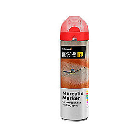 Mercalin markeringsspray 500ml FLUO rød, bl.a. t/asfalt, beton, græs, grus, træ, sten & is