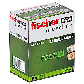Fischer universal nylondybel UX 6x50 R Green, mindst 50% bæredygtigt mat. - pk a 40stk