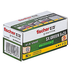 Fischer nylondybel med krave SX 5x25 Plug Green, mindst 50% bæredygtigt mat. - pk a 90stk