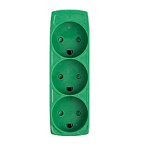 E-line 3-stikdåse grøn med jord, uden ledning, 230V/16A