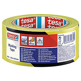 tesa Advarselstape 33 m x 50 mm, gul/sort