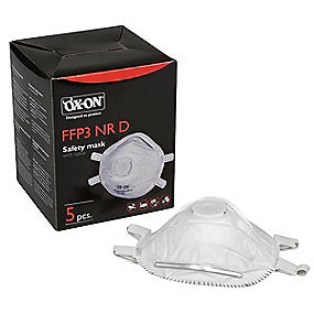 OX-ON ffp3 støvmaske med ventil. justerbar elastikker, pakke a 5 stk
