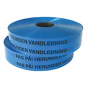 Markeringsbånd blå, 50 mm. Rulle a 500 mtr. ''PAS PÅ! HERUNDER VANDLEDNING''