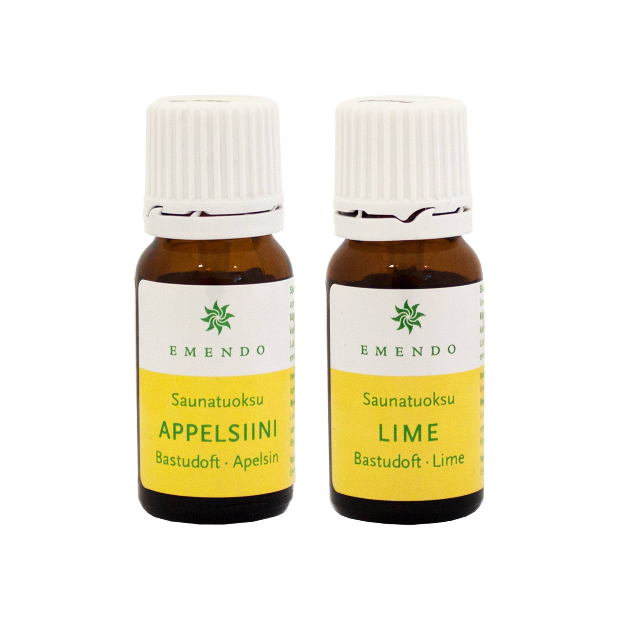 Appelsin/ Lime - Æterisk sauna olie - pakke med 2 stk. a 10 ml fra Emendo