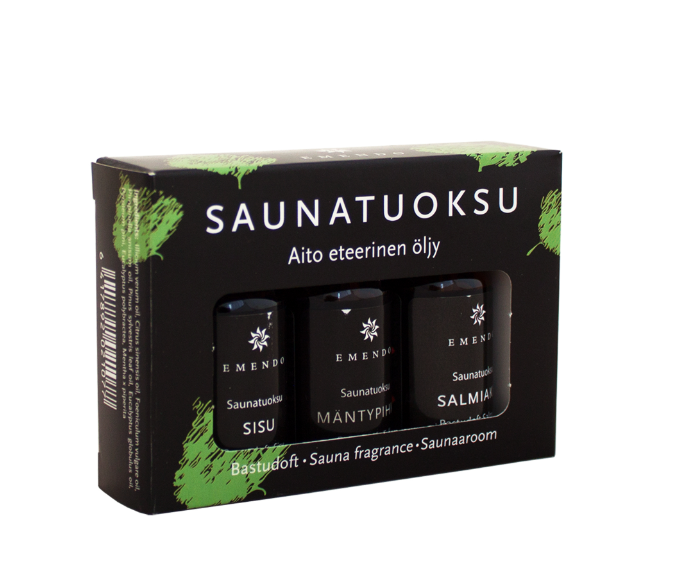 Emendo Æterisk sauna olie gaveæske sort - 3 x 10 ml.