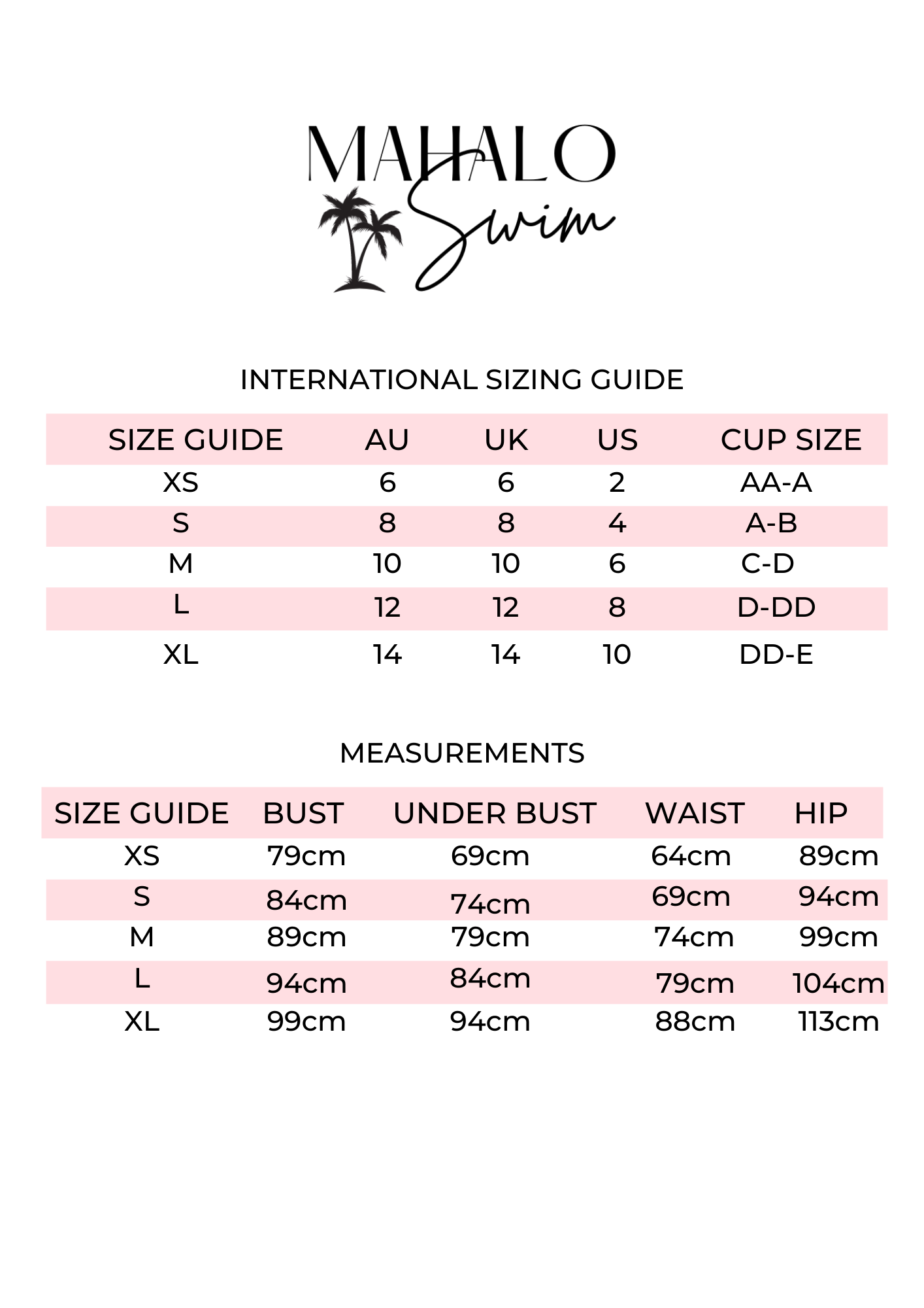 Size Guide – Malamala Swimwear