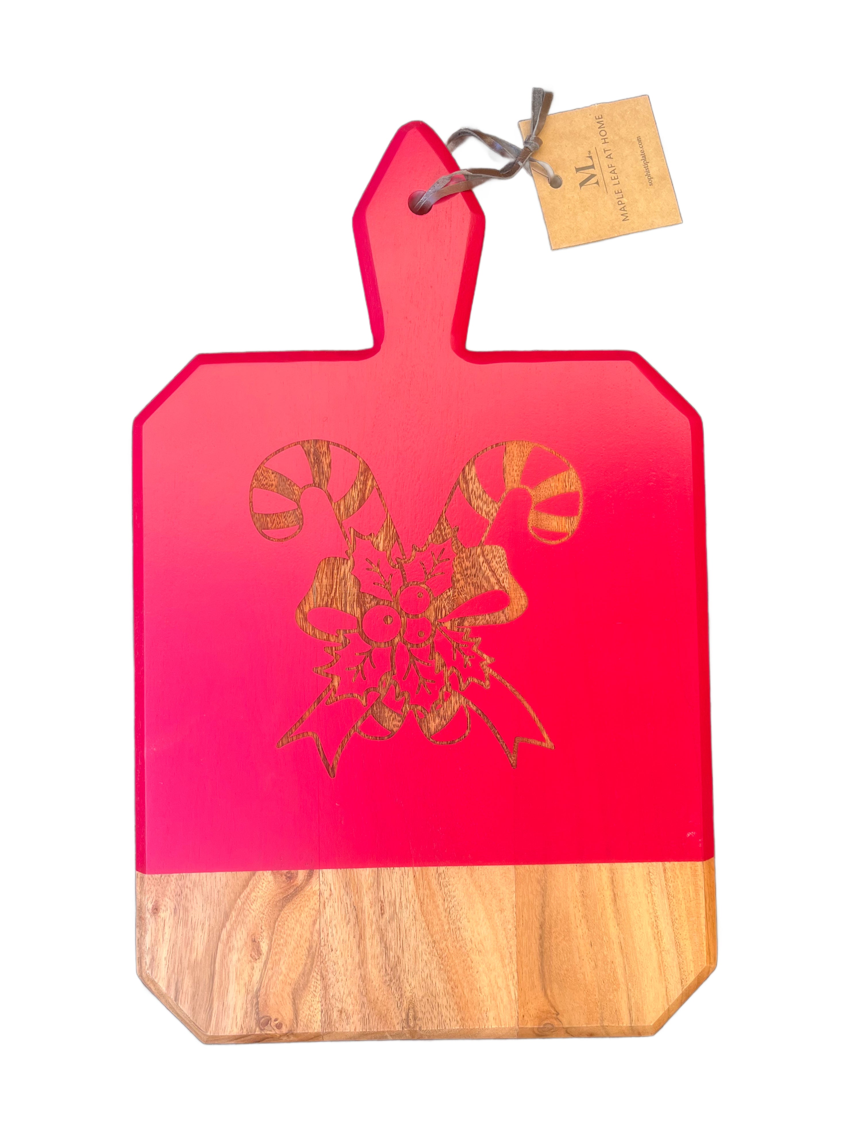Red Acacia Heirloom Board with Cheese Spreader | Candy Canes, 16x10"