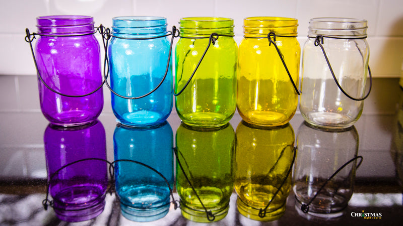 Row of colorful jars