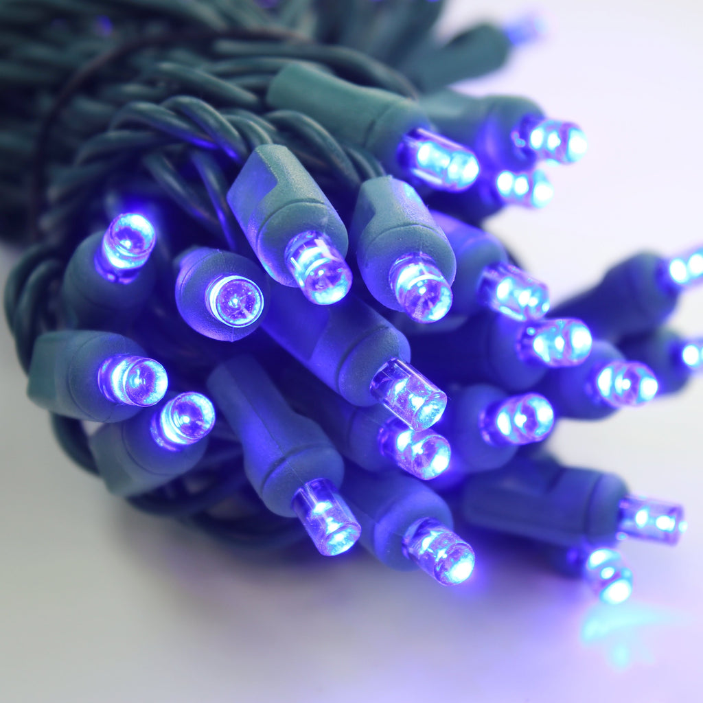 50-light 5mm LED Christmas Lights, 4" Spacing, Green Wire Christmas Light