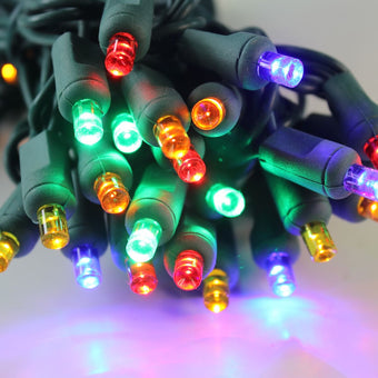 25-light C9 Multicolor LED Christmas Lights, 8 Spacing Green Wire