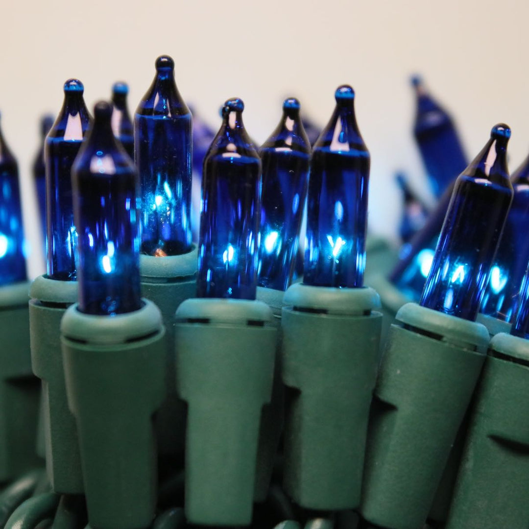 50-bulb Blue Mini Lights, 6" Spacing, Green Wire – Source