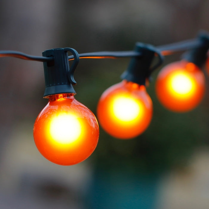 Orange Satin G40 Globe Light Bulbs with E12 Bases – Christmas Light Source