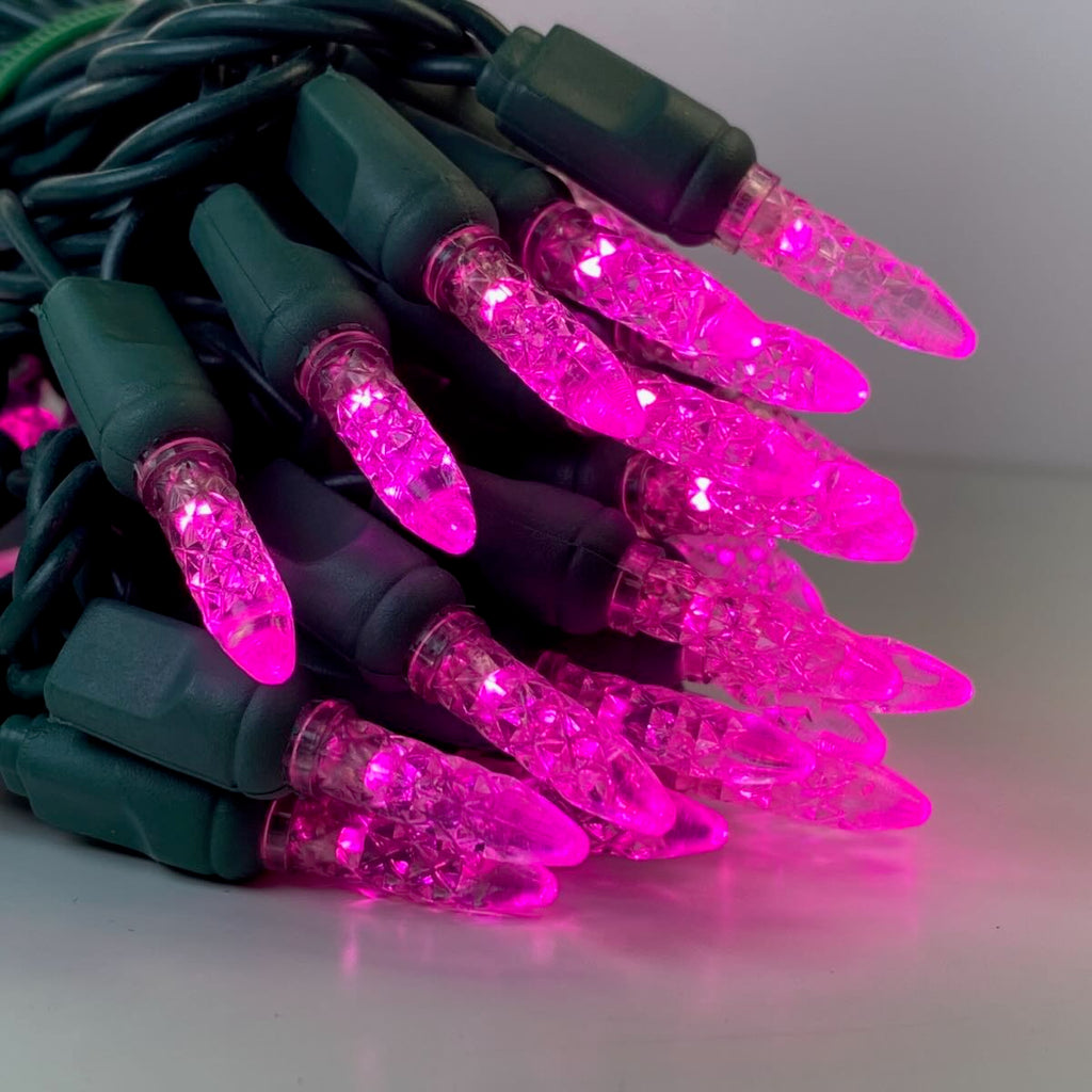 50light M5 Pink LED Christmas Lights, 4" Spacing Green Wire